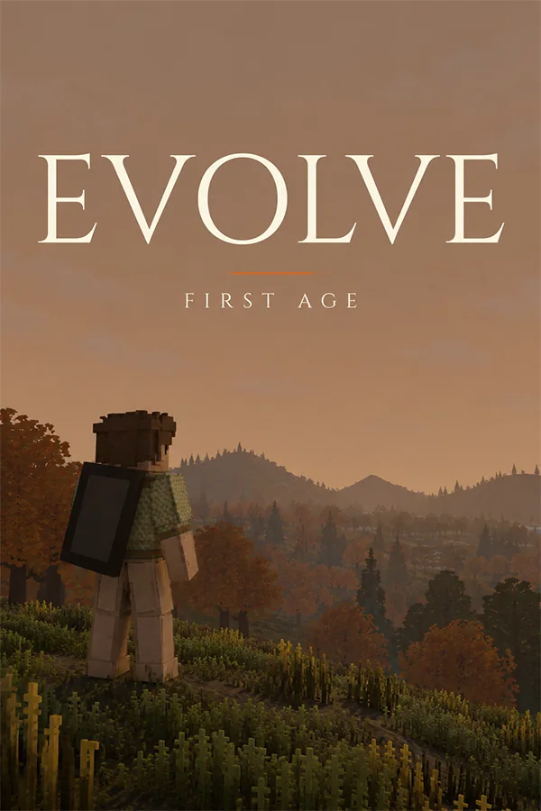 Evolve - First Age Steam artwork: a survivor looking out over autumn hills at sunset